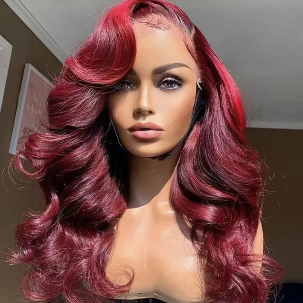 13x4 HD Lace Front Wig 99J Burgundy Body Wave Human Hair 250 Density