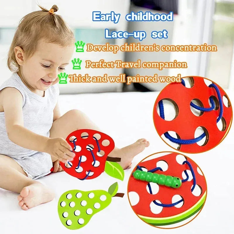 Wooden Lacing Toy – Fruit Threading Puzzle for Toddlers