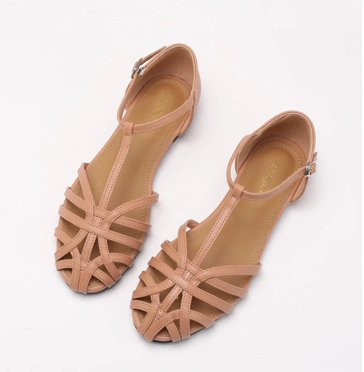 Women's Flat Roman Sandals – Woven Cage Cross Strap