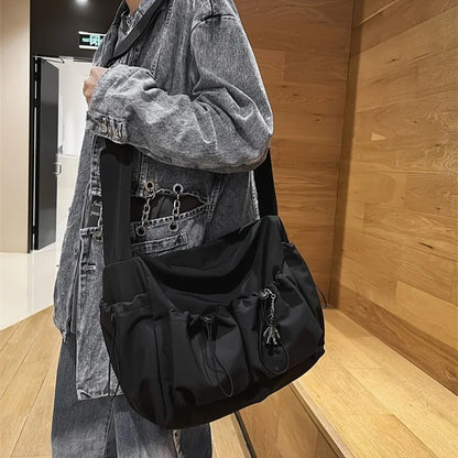 Crossbody Bag with Drawstring & Zipper Closure