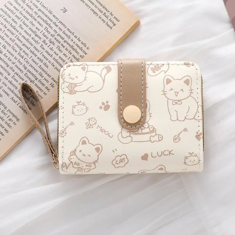 Cute Cat Short Wallet – PU Leather Coin Purse & Card Holder