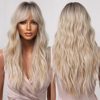 Gemma Ombre Brown Blonde Long Straight Synthetic Wigs Bangs Cosplay Wig Women Temperature Natural