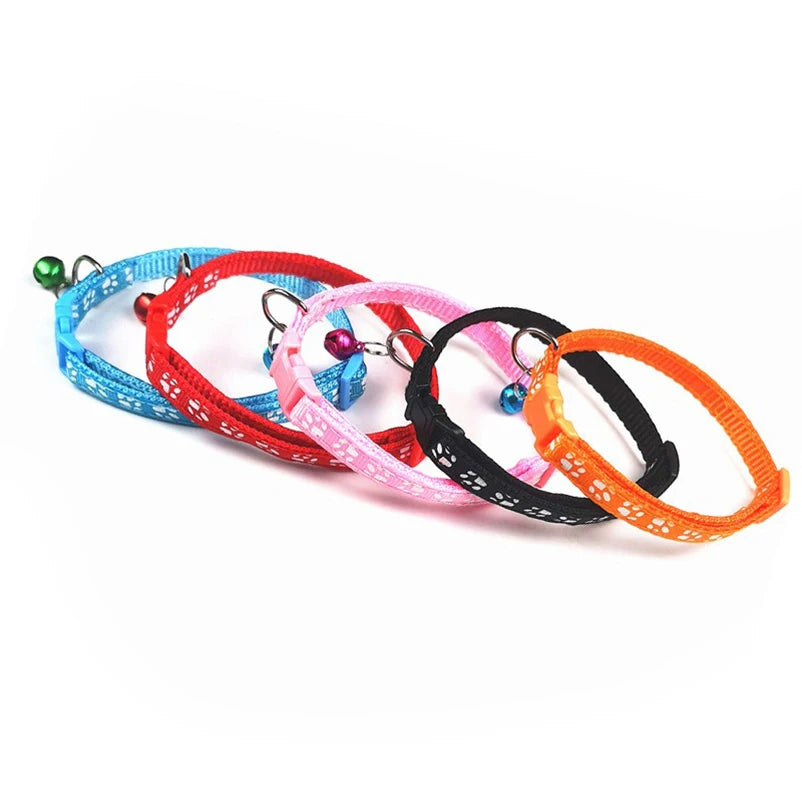 Cat & Dog Bell Collar with Paw Print – Adjustable