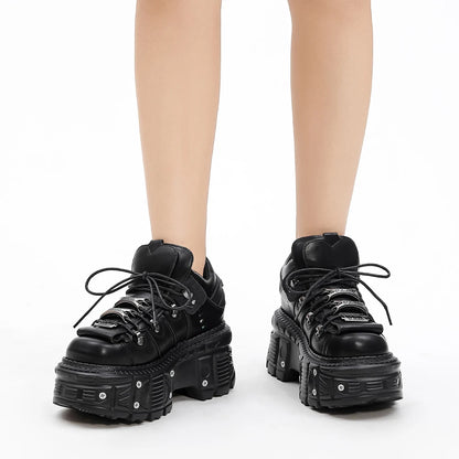 Gothic Platform Boots – Women's Punk Lace-Up Shoes with Metal Decor
