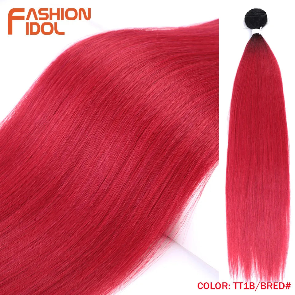 Bone Straight Hair Extensions Ombre Blonde Bundles Super Long Synthetic 24 Inch Full End Idol
