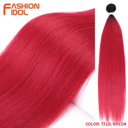 Bone Straight Hair Extensions Ombre Blonde Bundles Super Long Synthetic 24 Inch Full End Idol