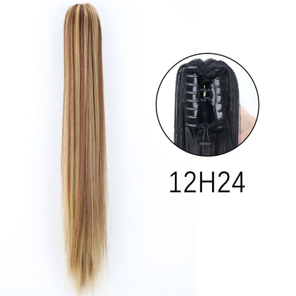 Synthetic Long Straight Claw Clip Ponytail Hair Extensions 24inch Heat Resistant Pony Tail Piece