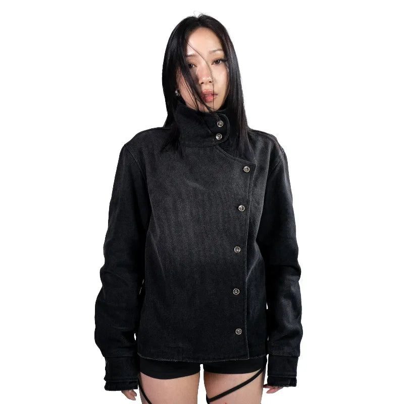 Y2K Fencing Jacket – Vintage Wash Gothic Streetwear Unisex Canvas Coat