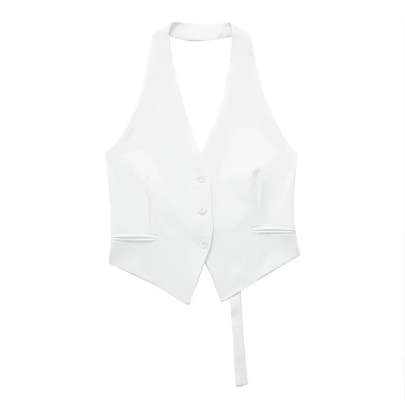 Women's Backless Halter Neck Cropped Vest