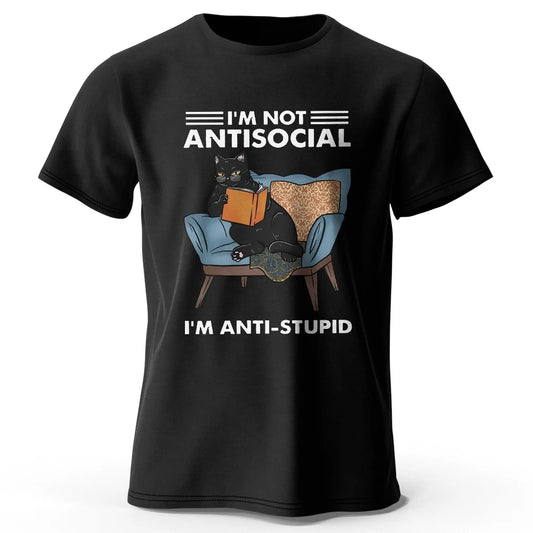 I Am Not Anti Social Funny Cat Graphic T Shirt Oversized Cotton Tee