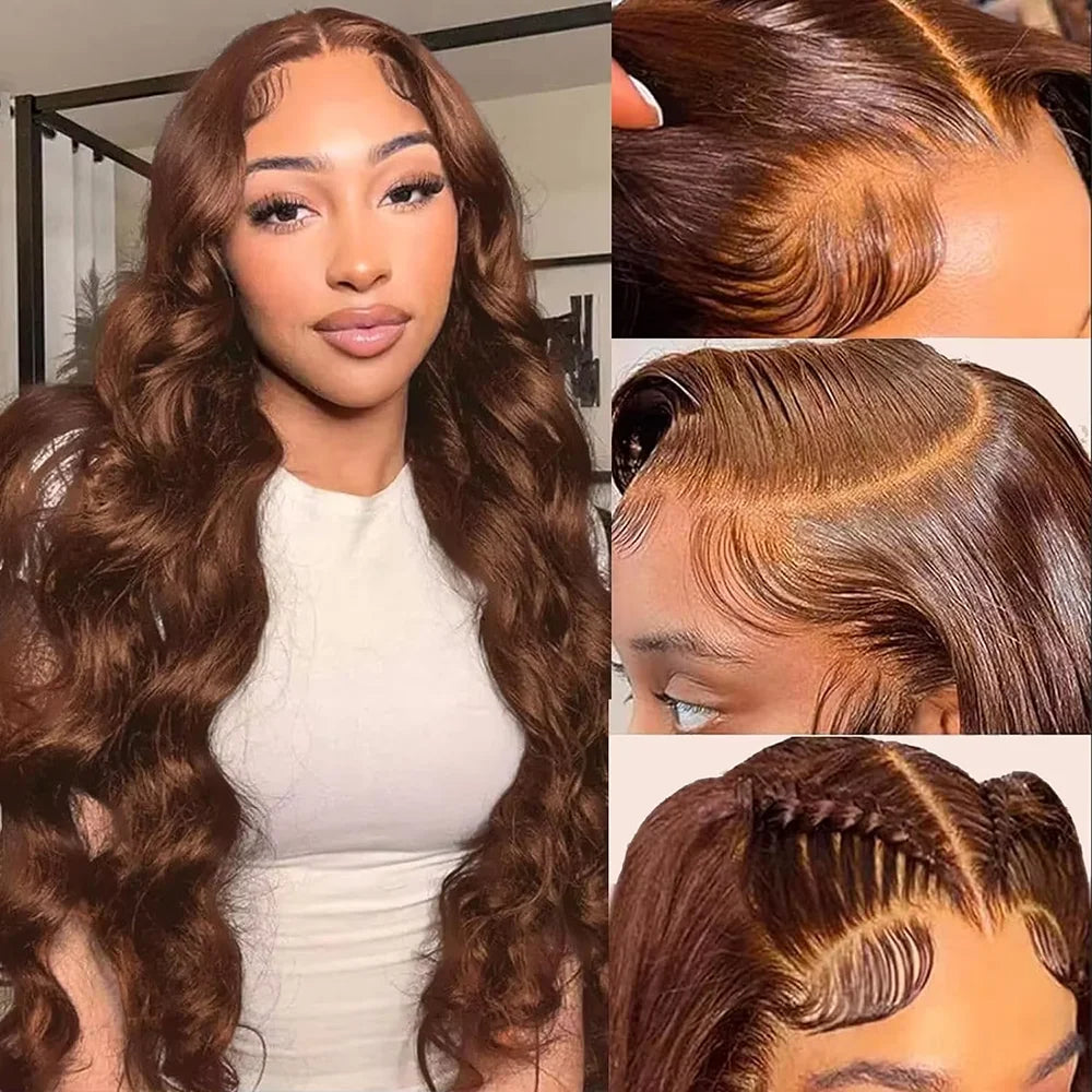 Chocolate Brown Body Wave HD Lace Front Wig – 13x4 & 13x6, 180%/200% Density, 18–46 Inch
