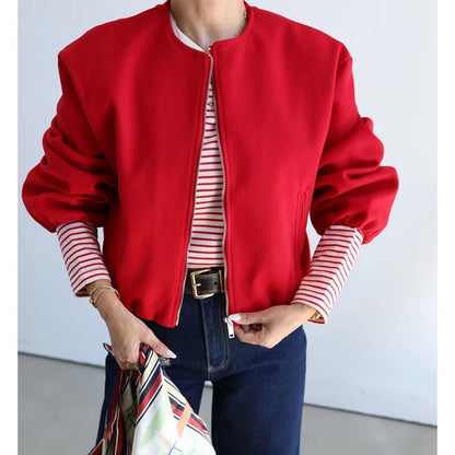 Women's Cropped Bomber Jacket – Soft Zip-Up Casual Outerwear