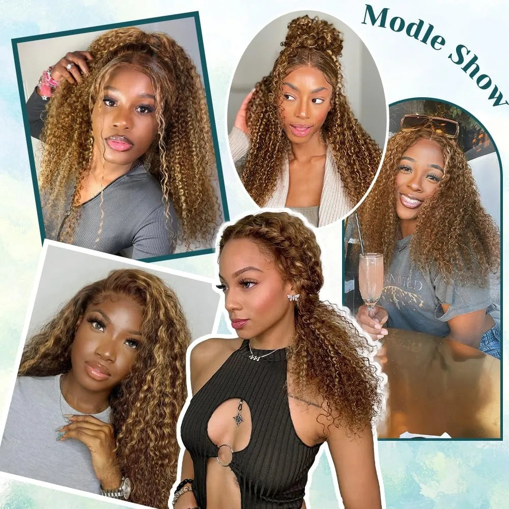 Honey Blonde Ombre Highlight Lace Front Wig Human Hair 13x4 Deep Wave Hd Curly