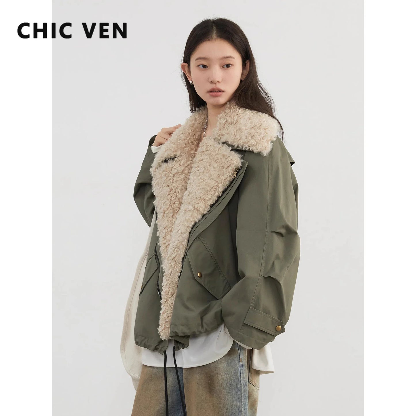 Women's Retro Sherpa-Lined Cotton Motorcycle Jacket – Loose Warm Streetwear Coat