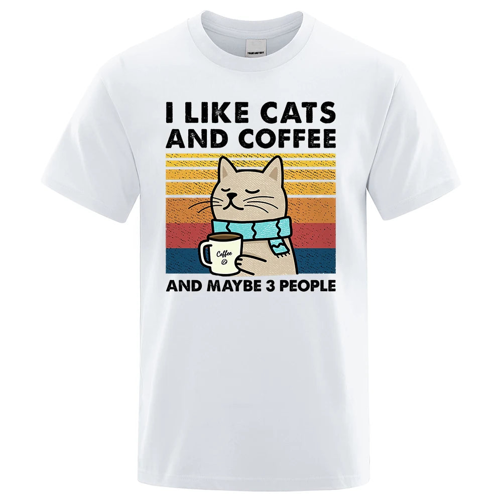 I Like Cats And Coffee Graphic T Shirt Casual Cotton Tee