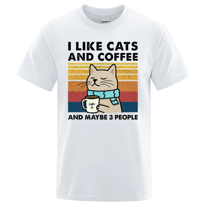 I Like Cats And Coffee Graphic T Shirt Casual Cotton Tee