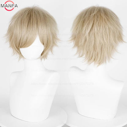 Anime 30cm Short Straight Cosplay Wig Black White Green Brown Purple Blue Gray Red Gold Man Women