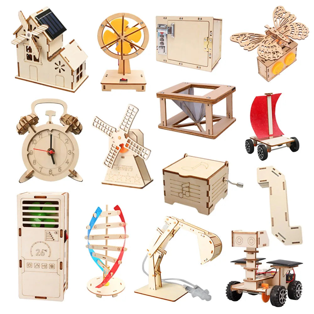 DIY STEM Science Kit for Kids – Build & Learn Wooden Models (33 Styles)