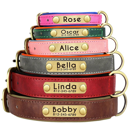 Personalized Leather Dog Collar with Engraved Nameplate