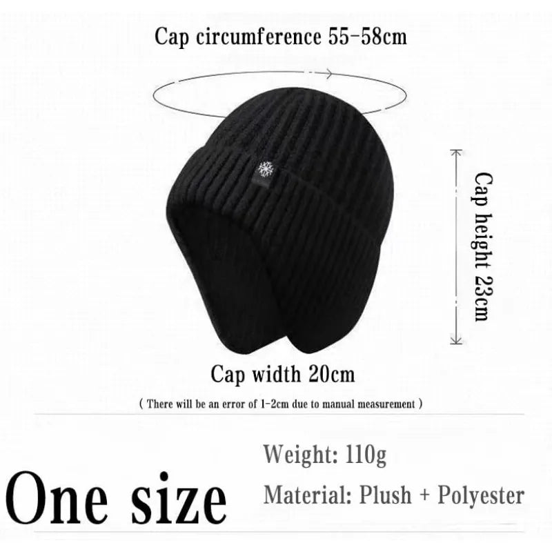 Winter Knit Beanie with Ear Flaps – Faux Fur Lined Warm Hat for Men