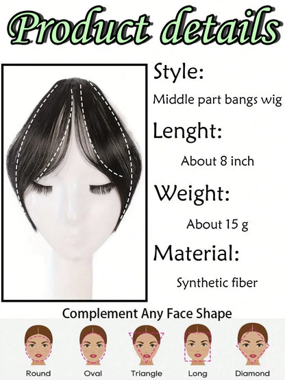 Synthesis Wig Middle-Part Bangs Hair Extensions Clip Forehead Natural Seamless French Oblique