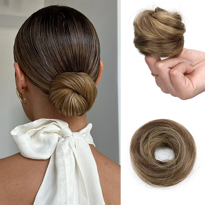 Synthetic Short Straight Hair Bun Chignon Hairpiece Ring Hairstyle Heat-Resistant Easy Wear