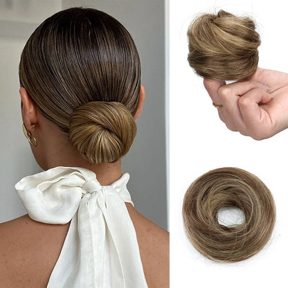 Synthetic Short Straight Hair Bun Chignon Hairpiece Ring Hairstyle Heat-Resistant Easy Wear