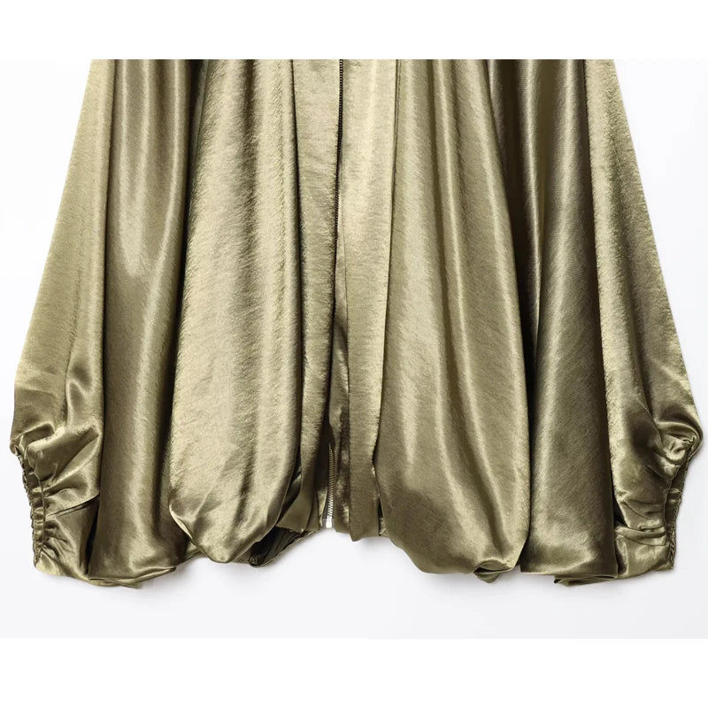 Oversized Ruched Bomber Jacket for Women
