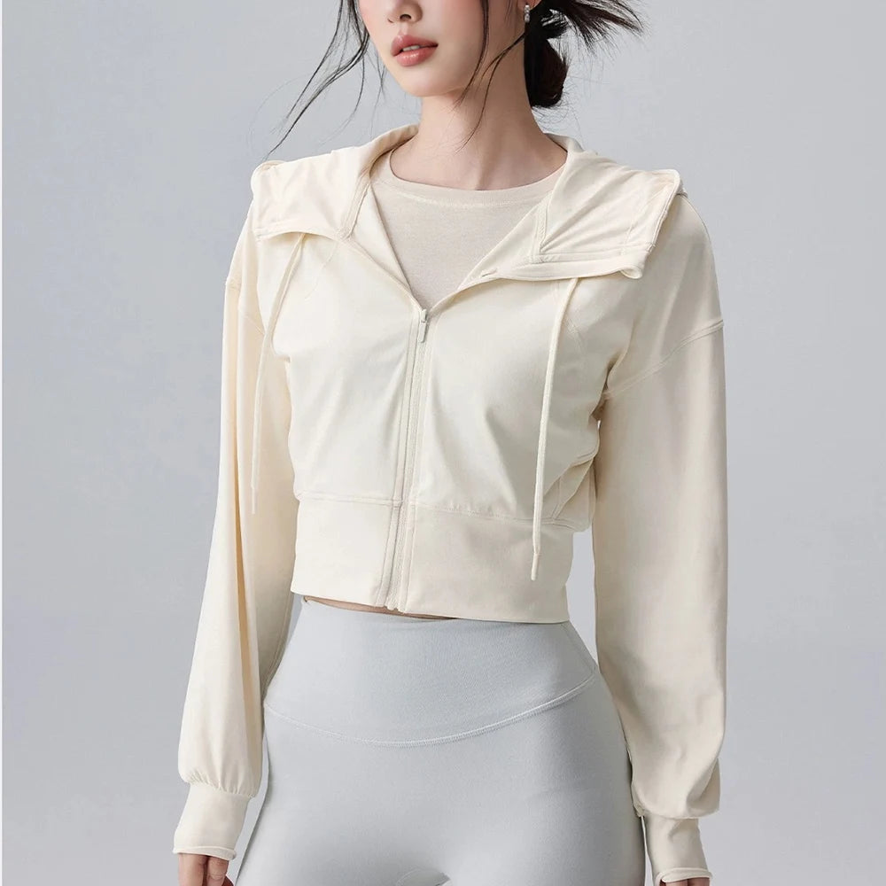Women's Cropped Hooded Running Jacket – Zip-Up Activewear