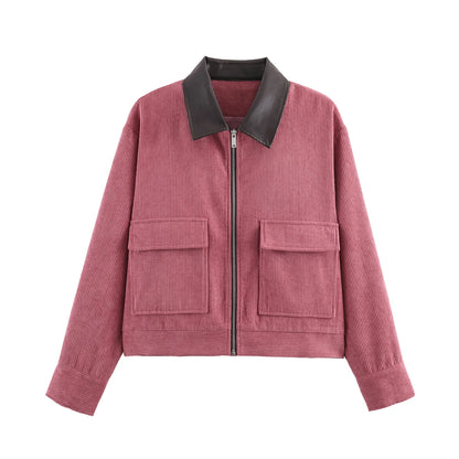 Women's Casual Corduroy Zip-Up Jacket with Pockets
