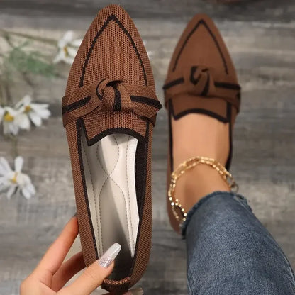 Women's Knitted Flat Loafers – Breathable Pointed Toe Slip-On Shoes
