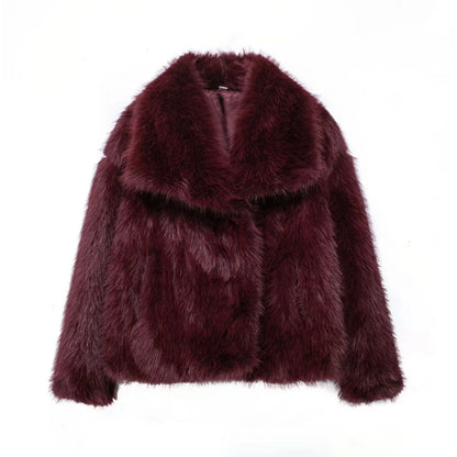 Women's Faux Fur Jacket – Fluffy Oversized Collar Warm Coat