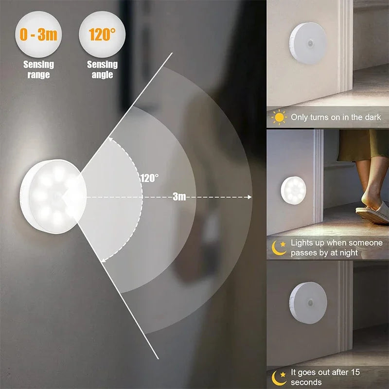 2 6 Pack Motion Sensor Led Night Light Usb Rechargeable 3 Color Lamp Cabinet Wardrobe Staircase