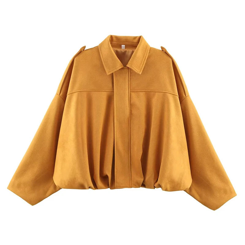 Women's Vintage Bomber Jacket with Turn-Down Collar
