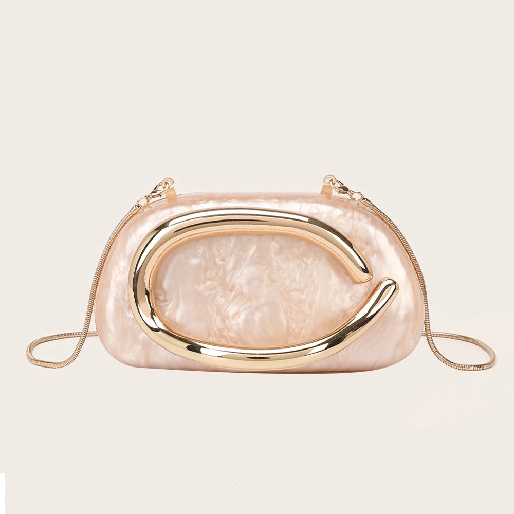 Luxury Evening Clutch Bag – Gold Metal Handle Wedding & Party Purse