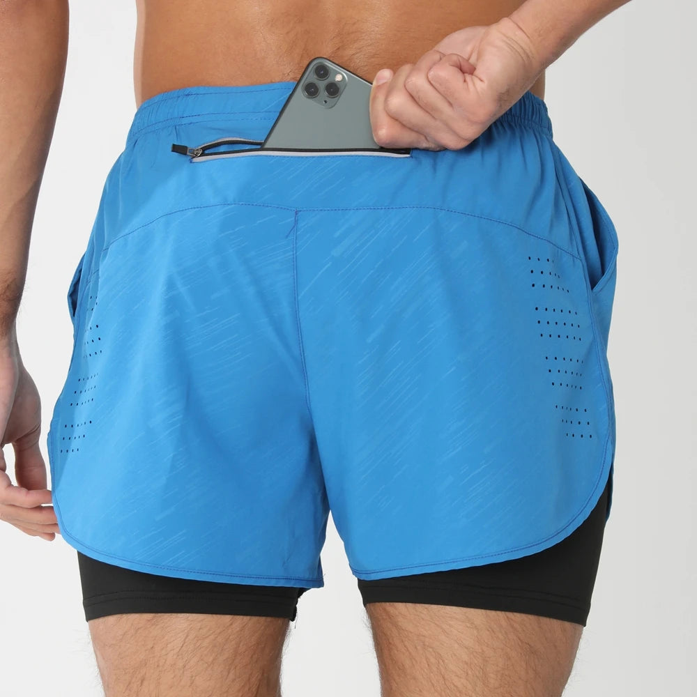 Men's 2-in-1 Running Shorts – Quick Dry Gym Workout Training Shorts with Zip Pocket