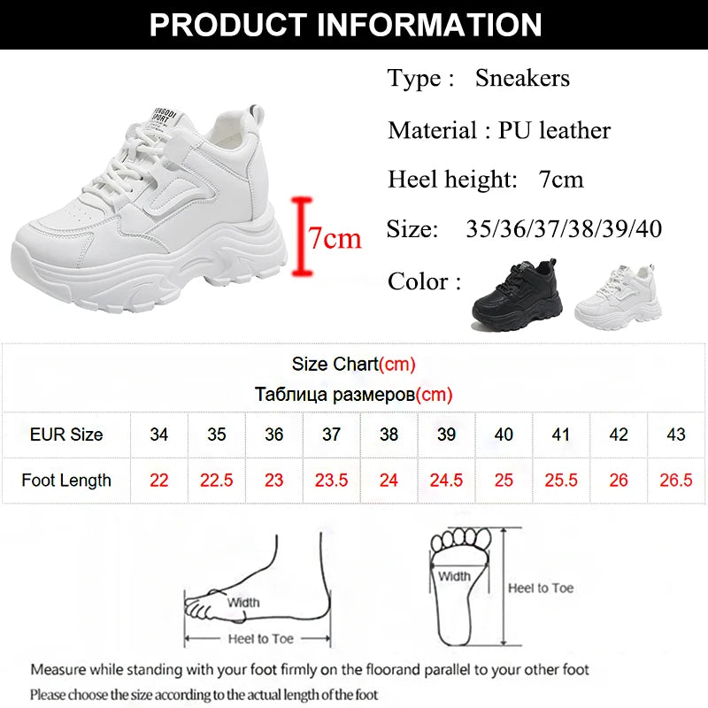Women's Platform Sneakers – Lace-Up Thick Sole PU Leather Shoes