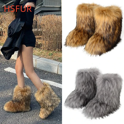 Women's Faux Fur Snow Boots – Fluffy Plush Warm Winter Footwear