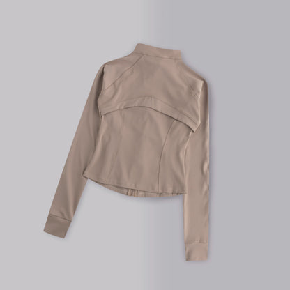 Women's Full-Zip Yoga Running Jacket with Thumbholes – Long Sleeve Gym Top