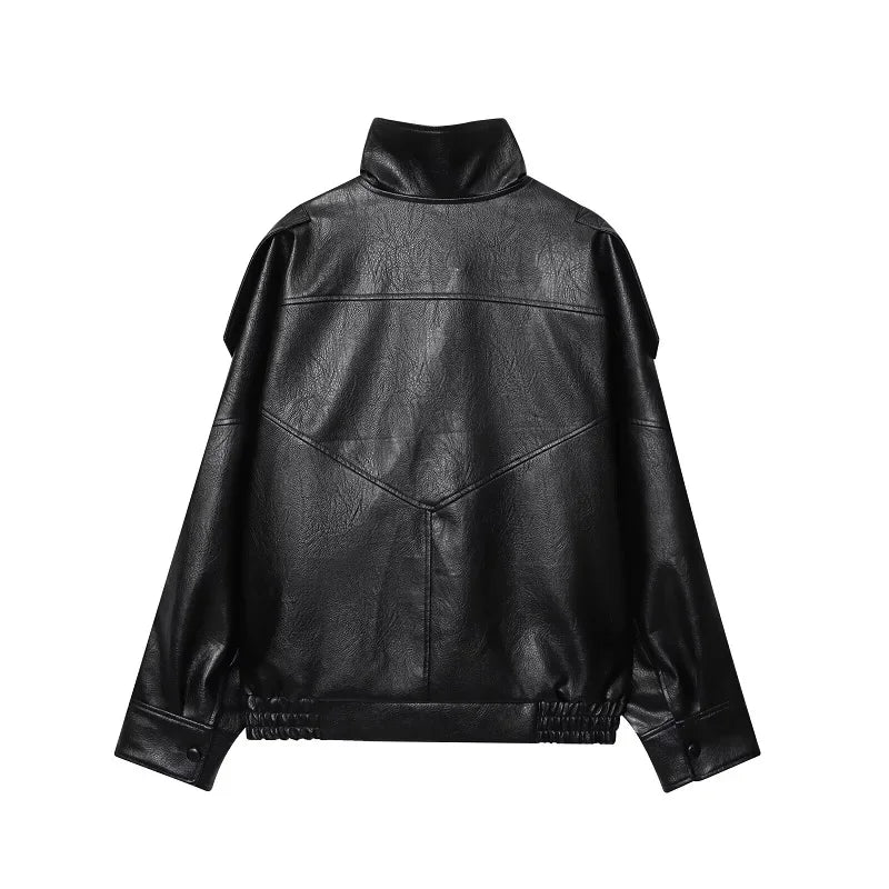 Women's Faux Leather Oversized Bomber Jacket – Winter Outerwear