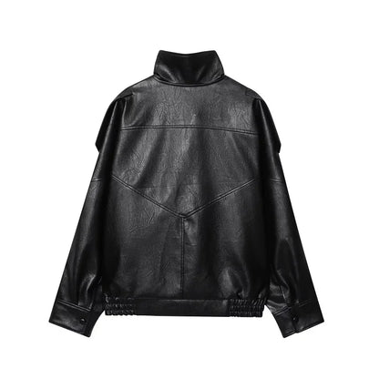 Women's Faux Leather Oversized Bomber Jacket – Winter Outerwear