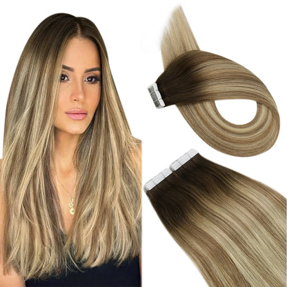 Ugeat Tape Hair Extensions Human Real Natural Brazilian Remy Straight Seamless Skin Weft Women