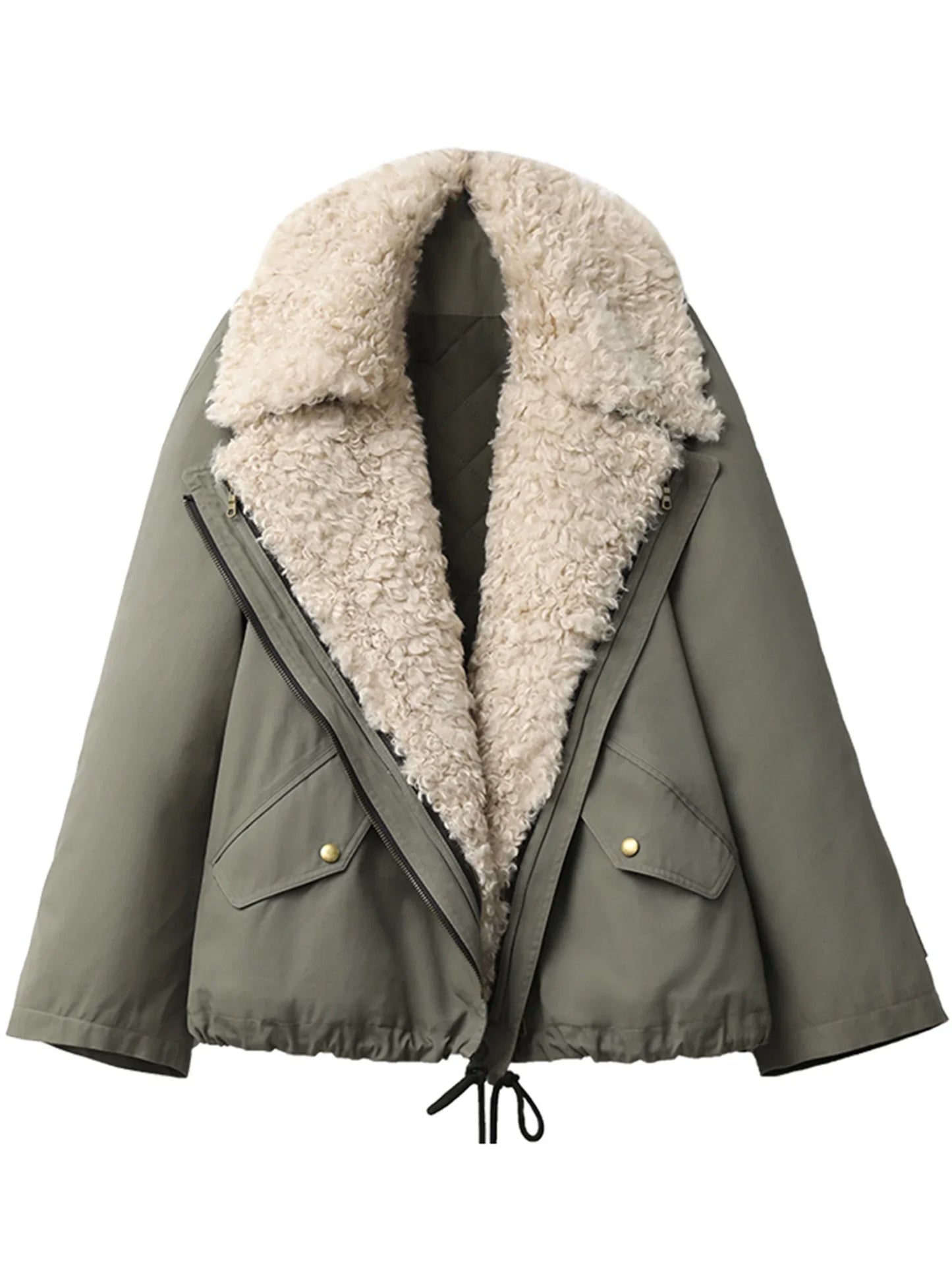 Women's Retro Sherpa-Lined Cotton Motorcycle Jacket – Loose Warm Streetwear Coat