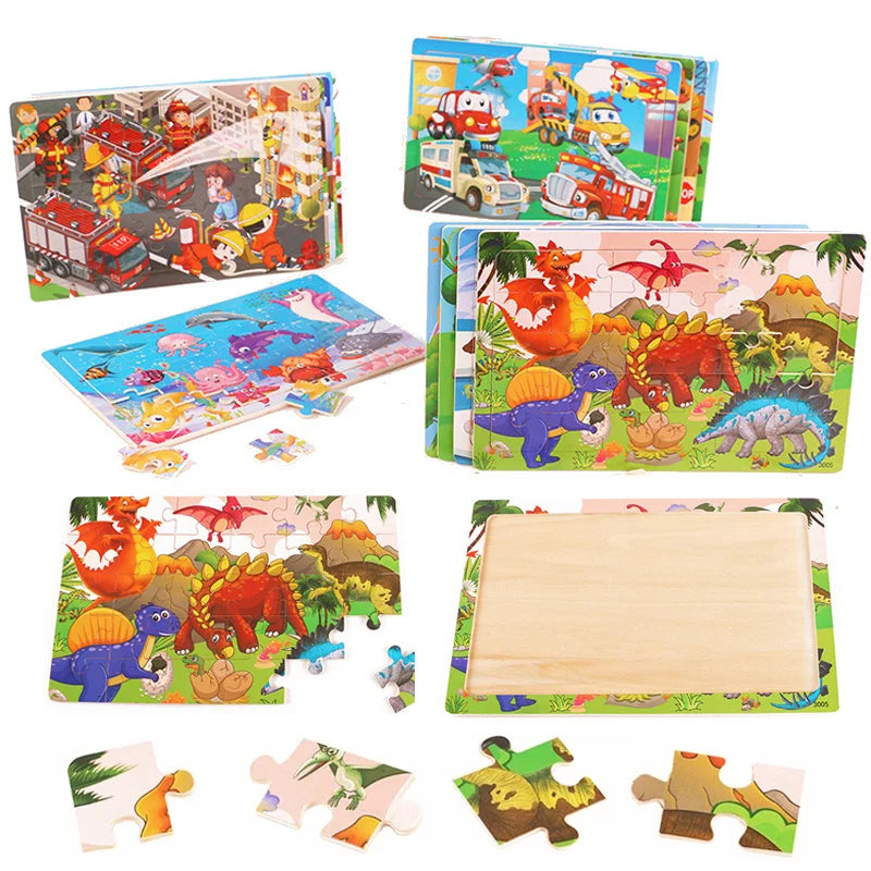 Wooden Cartoon Animal Puzzle for Kids – 30 Pieces Montessori Toy