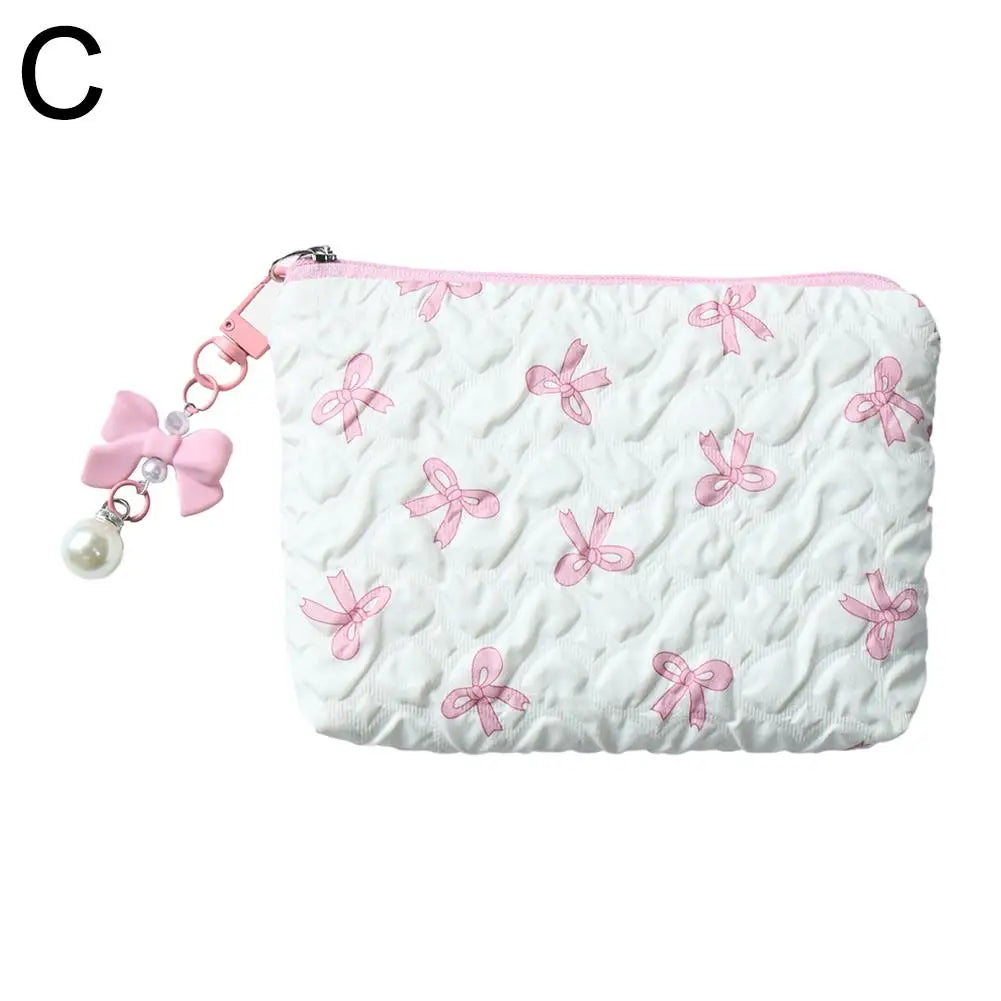 Makeup Bag with Bow Print – Cute Quilted Cosmetic Pouch