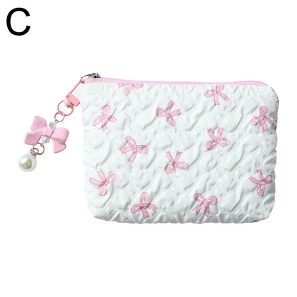 Makeup Bag with Bow Print – Cute Quilted Cosmetic Pouch