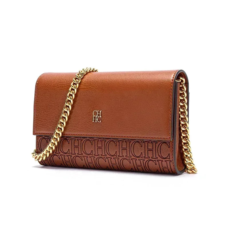 Women's Chain Crossbody Bag – Letter Print PU Leather Flap Shoulder Purse