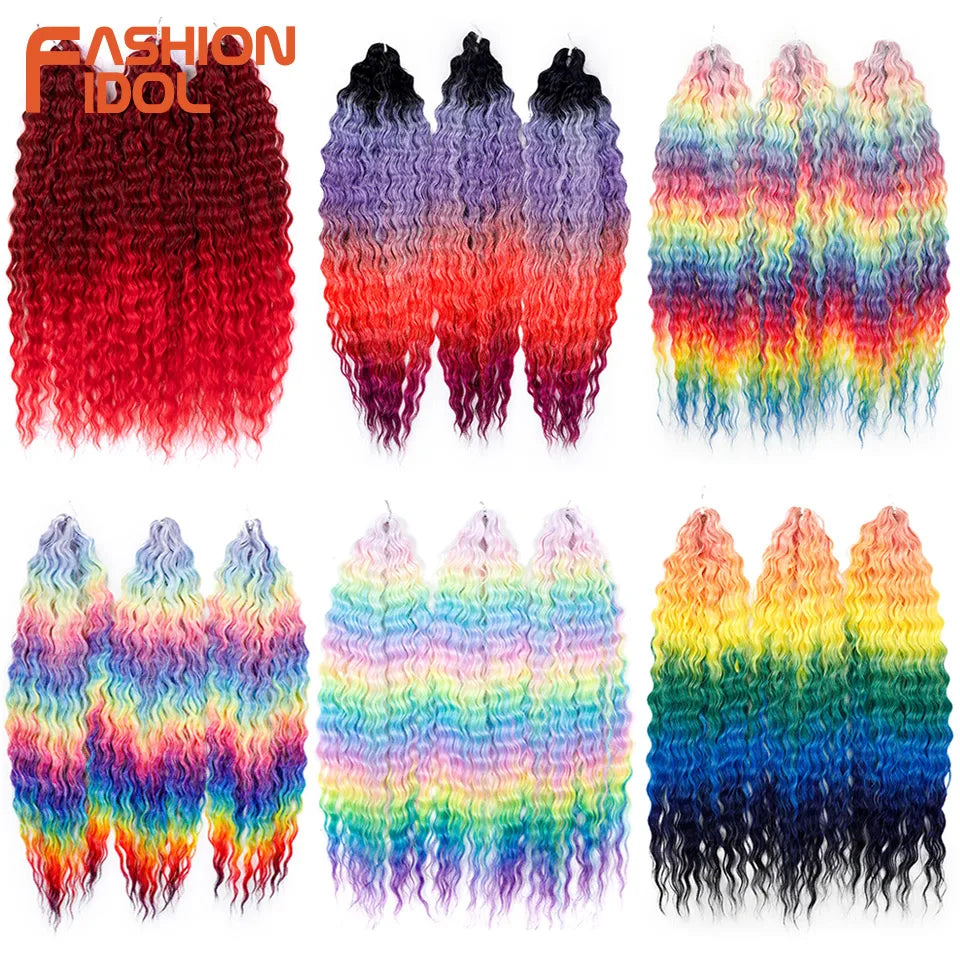 Idol 300g 22 Inch Ariel Curl Hair Water Wave Twist Crochet Synthetic Ombre Rainbow Color Braiding