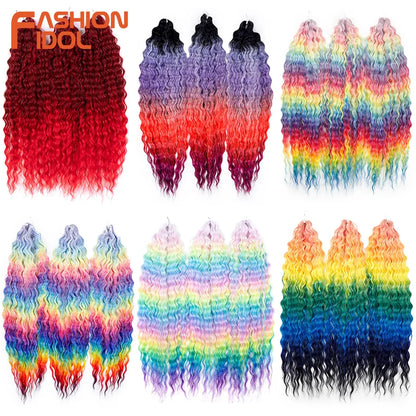 Idol 300g 22 Inch Ariel Curl Hair Water Wave Twist Crochet Synthetic Ombre Rainbow Color Braiding