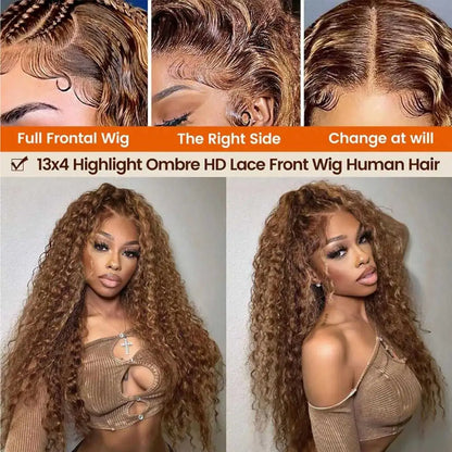 Highlight Curly Wig 13x4 Lace Front Human Hair Wigs Glueless Hd Deep Wave Frontal 4